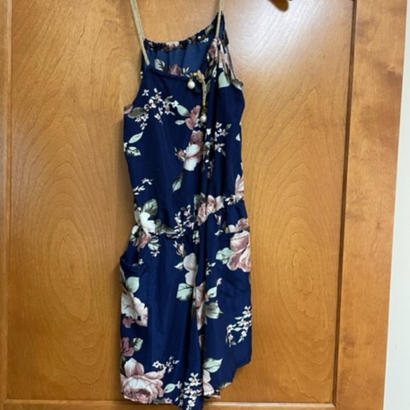 Romwe Navy Floral Sleeveless Romper - S - Picture 1 of 5